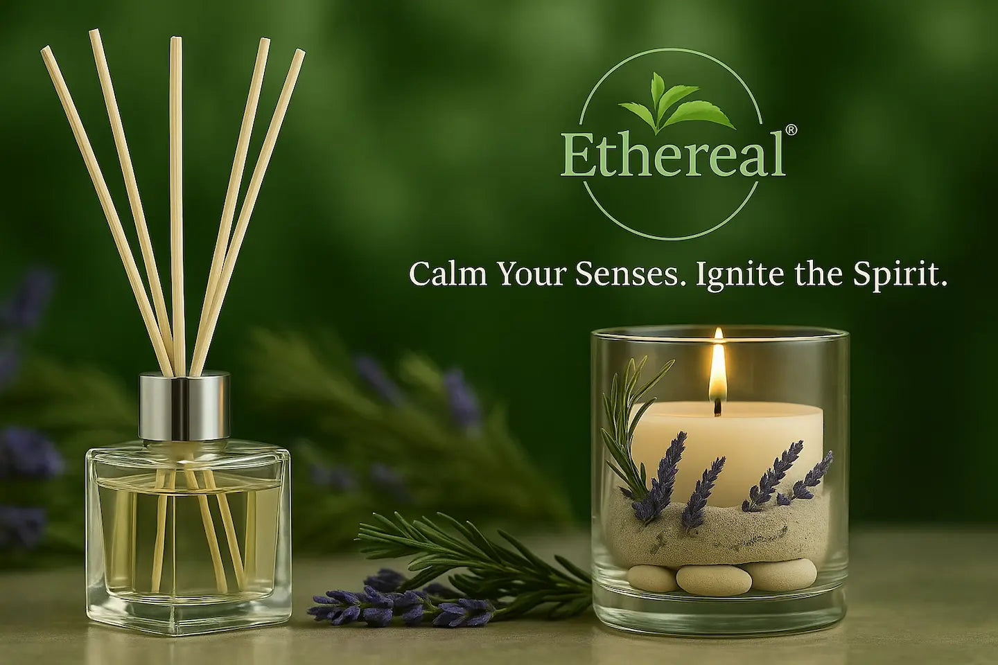 Ethereal luxury scented candle and reed diffuser for home fragrance