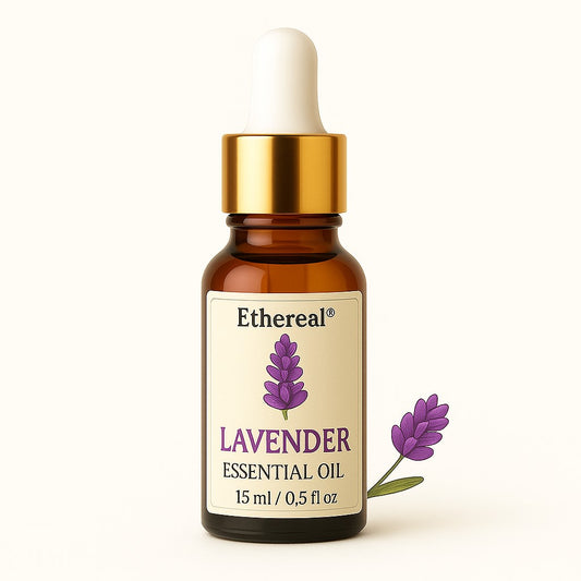 Lavender Essential Oil bottle with lavender sprigs 