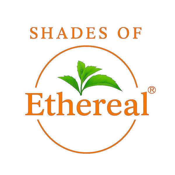 Logo of 'Shades of Ethereal' with green leaves and orange text on a white background