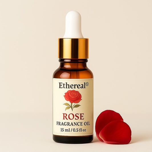 Bottle of Ethereal Rose Fragrance Oil – romantic floral aroma for ambiance & self-care